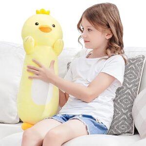 HAIJUNYA 20”Long Duck Plush Body Pillow, Kawaii Cute Duck Stuffed Animals, Hugging Squishy Pillow Soft Plushies Toy Gifts for Kids