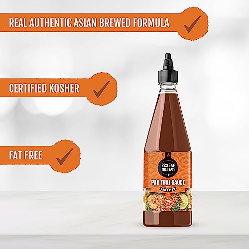 Best Of Thailand Authentic Pad Thai Sauce - Rich Tamarind Flavor, Tangy, Sweet, Savory | Ideal for Noodles, Stir-Fries [NO MSG] | Kosher, Fat-Free | 2-Pack 23.65 Fl Oz