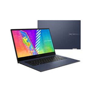 asus vivobook go 14 flip thin and light 2-in-1 laptop, 14 inch hd touch, intel celeron n4500 cpu, uhd graphics, 4gb ram, 64gb emmc, numberpad, windows 11 home in s mode, quiet blue (renewed)