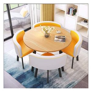 iwqhqxr office conference table, kitchen living room dining table tempered glass table top metal feet 1 table 4 chairs modern home living room (color : black) (color : white+yellow)
