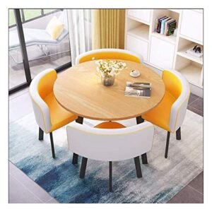 IWQHQXR Office Conference Table, Kitchen Living Room Dining Table Tempered Glass Table Top Metal Feet 1 Table 4 Chairs Modern Home Living Room (Color : Black) (Color : White+Yellow)