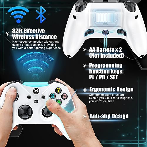 32Ft Wireless Controller Replacment for Xbox Controller, Compatible with Xbox One, Xbox Series X/S, Xbox One S/X, Steam, Android/iOS/PC Windows 7/8/10/11, Built-in Dual Vibration and Headphone Jack with TURBO Funtion (White)