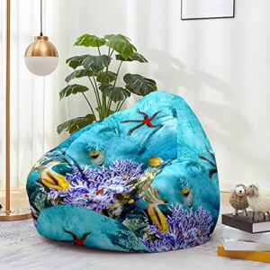 lukery bean bag chair for adults (no filler), 3d ocean world bean bag cover, stuffed animal storage bean bag chairs for kids, comfy bean bags cotton beanbag lazy sofa (l/35.4x43.3'',seabed)