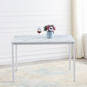 white faux marble dining table mdf morden kitchen table with metal legs, white kitchen table 47.24 inch
