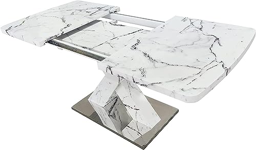 Goderfuu Extendable Marble Dining Table Set for 6 - Modern Dining Table with White X-Shaped Base and Faux Marble Top, 63 inch Rectangular Dining Table, Kitchen Table Dinner Table Dining Room Table