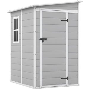 patiowell 5x4 ft outdoor storage shed, resin storage shed with floor & window & lockable door for patio furniture, garden tools and bicycle, white & grey