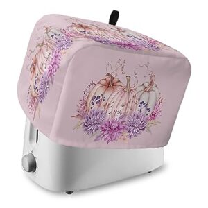 Toaster Dust Cover 2 Slice, Thanksgiving Pumpkin with Flowers Pink Texture Bread Maker Cover Toasters Covers for Fingerprint Protector Washable Kitchen Small Appliance Cover 12x7.5x8in