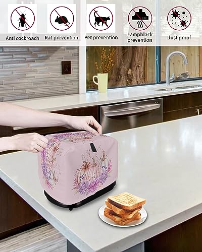 Toaster Dust Cover 2 Slice, Thanksgiving Pumpkin with Flowers Pink Texture Bread Maker Cover Toasters Covers for Fingerprint Protector Washable Kitchen Small Appliance Cover 12x7.5x8in
