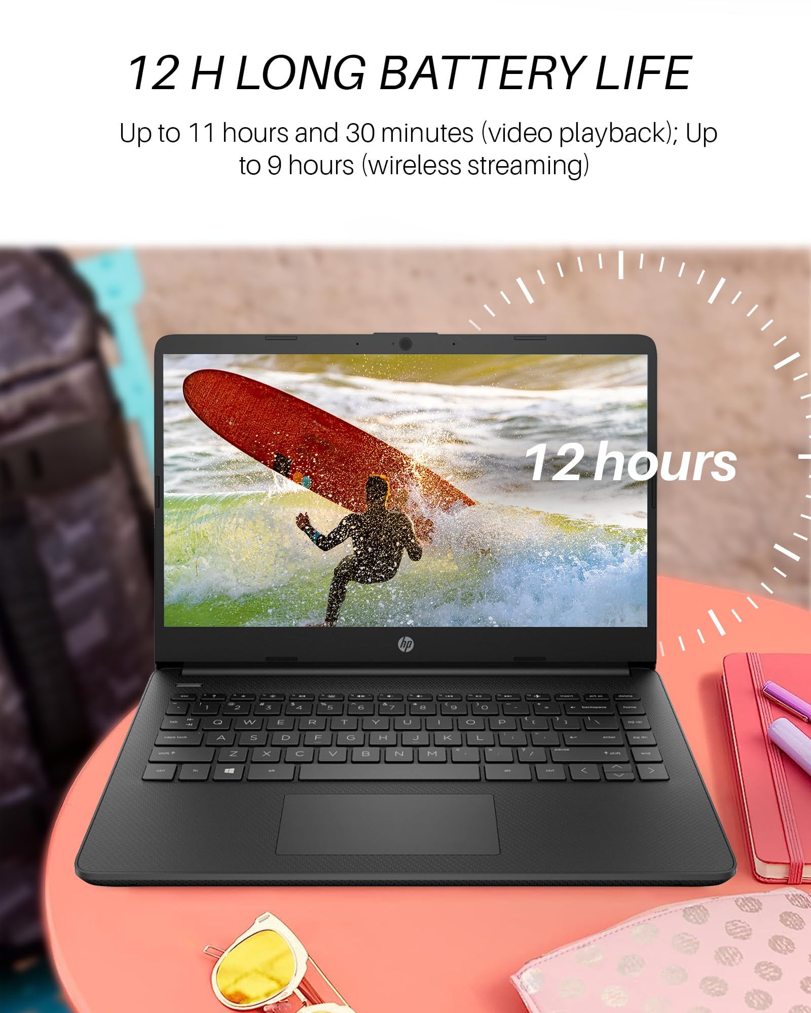 HP 2023 Newest 14 Inch Laptop Students Business, Intel Quad-Core Processor, 16GB RAM, 192GB Storage(64GB eMMC+128GB Micro SD), 12H Battery Life, Webcam, HDMI, WiFi, Win 11 S, Bundle with JAWFOAL