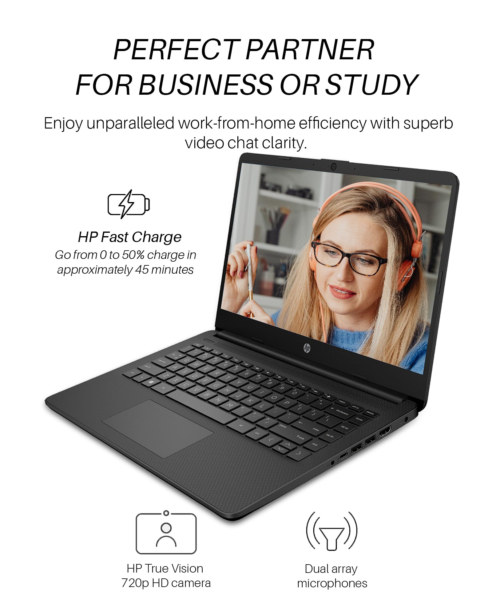 HP 2023 Newest 14 Inch Laptop Students Business, Intel Quad-Core Processor, 16GB RAM, 192GB Storage(64GB eMMC+128GB Micro SD), 12H Battery Life, Webcam, HDMI, WiFi, Win 11 S, Bundle with JAWFOAL