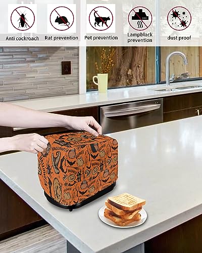 Toaster Dust Cover 2 Slice, Pumpkin Castle Bat Witch Hat Bread Maker Cover Toasters Covers for Fingerprint Protector Washable Kitchen Small Appliance Cover 12x11x8in