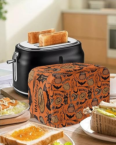 Toaster Dust Cover 2 Slice, Pumpkin Castle Bat Witch Hat Bread Maker Cover Toasters Covers for Fingerprint Protector Washable Kitchen Small Appliance Cover 12x11x8in