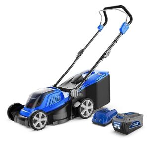 wild badger power lawn mower 40v brushless 18" cordless, 5 cutting height adjustments electric lawn mower, quickly folding within 5’s, 4.0ah battery and super charger included.