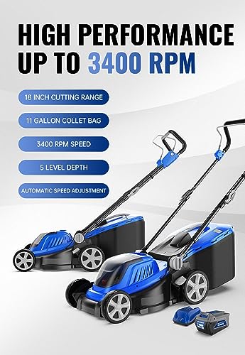 WILD BADGER POWER Lawn Mower 40V Brushless 18" Cordless, 5 Cutting Height Adjustments Electric Lawn Mower, Quickly Folding Within 5’s, 4.0AH Battery and Super Charger Included.