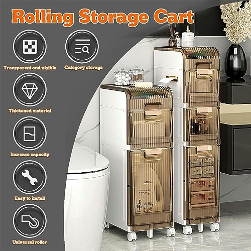 CIADAZ Slim Storage Cart with Wheels, Bathroom Cart Bathroom Storage Organizer, Rolling Cart with Thickened Material for Bathroom, Laundry Room, Kitchen, Narrow Space,25cm,2 Tier