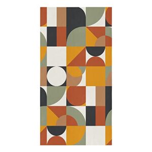 decorfine premium kitchen towels 18x28 inch - absorbent dish towels art retro middle age geometric abstract plaid grey orange hand dish cloths for drying and cleaning, 1 pcs