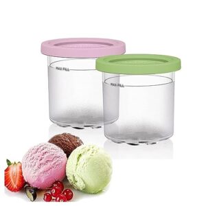 undr 2/4/6pcs creami containers, for ninja creami pint,16 oz ice cream containers for freezer reusable,leaf-proof compatible with nc299amz,nc300s series ice cream makers,pink+green-2pcs