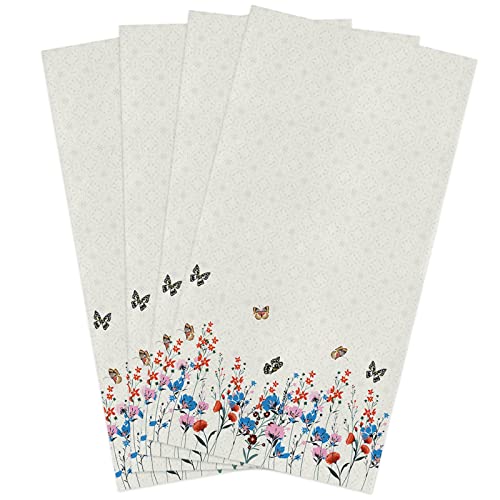 Decorfine Premium Kitchen Towels 18x28 Inch - Absorbent Dish Towels Vintage Watercolor Floral Butterfly Beige Hand Dish Cloths for Drying and Cleaning, 4 PCS