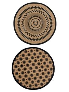 bricker jute and cotton printed round table mat (38x38 cms, black) -pack of 4