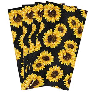 decorfine premium kitchen towels 18x28 inch - absorbent dish towels sunflower black background hand dish cloths for drying and cleaning, 4 pcs