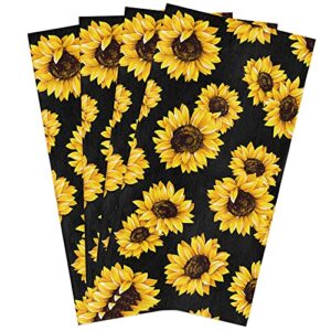 Decorfine Premium Kitchen Towels 18x28 Inch - Absorbent Dish Towels Sunflower Black Background Hand Dish Cloths for Drying and Cleaning, 4 PCS