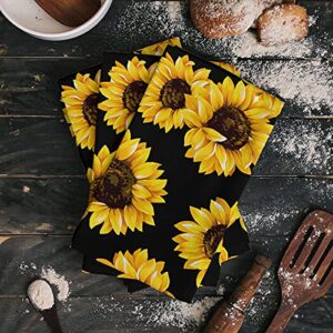 Decorfine Premium Kitchen Towels 18x28 Inch - Absorbent Dish Towels Sunflower Black Background Hand Dish Cloths for Drying and Cleaning, 4 PCS