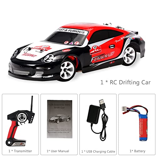 WESTN RC Drift Car, Speed 30KM/H 4WD High Speed Electric RC Sports Car, 2.4GHz 1:28 Scale RC Sports Racing Toy with Alloy Chassis, Suitable for Adults and Children's