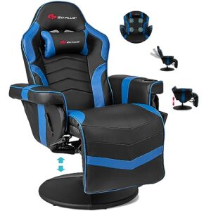 powerstone gaming recliner, adjustable massage gaming chair with cup holder footrest ergonomic single sofa living room home theater seating with side pouch (blue)