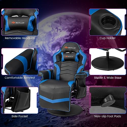 POWERSTONE Gaming Recliner, Adjustable Massage Gaming Chair with Cup Holder Footrest Ergonomic Single Sofa Living Room Home Theater Seating with Side Pouch (Blue)