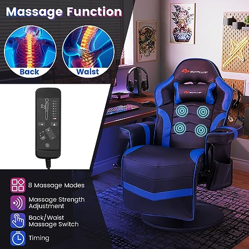 POWERSTONE Gaming Recliner, Adjustable Massage Gaming Chair with Cup Holder Footrest Ergonomic Single Sofa Living Room Home Theater Seating with Side Pouch (Blue)