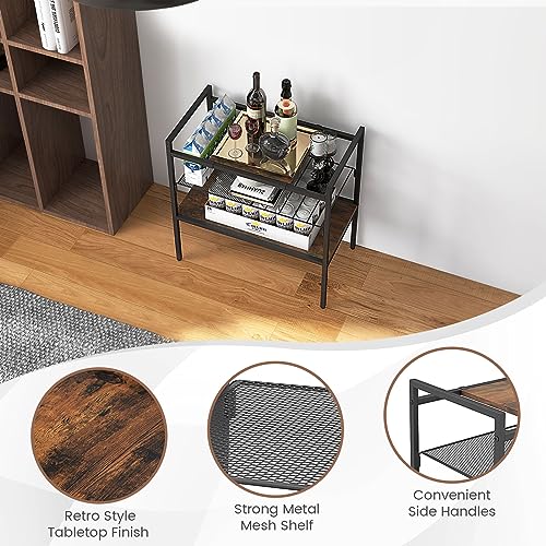 Giantex 3-Tier Console Table, 24" Industrial Sofa Table with Removable Mesh Beverage Can Rack & Magazine Rack, Multipurpose Entryway Table for Hallway, Foyer, Sofa Couch, Living Room, Kitchen