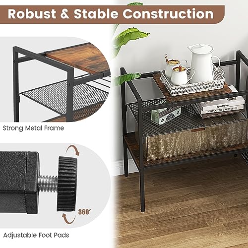 Giantex 3-Tier Console Table, 24" Industrial Sofa Table with Removable Mesh Beverage Can Rack & Magazine Rack, Multipurpose Entryway Table for Hallway, Foyer, Sofa Couch, Living Room, Kitchen