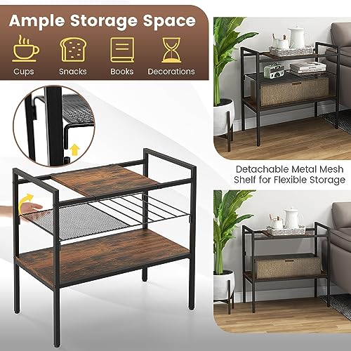 Giantex 3-Tier Console Table, 24" Industrial Sofa Table with Removable Mesh Beverage Can Rack & Magazine Rack, Multipurpose Entryway Table for Hallway, Foyer, Sofa Couch, Living Room, Kitchen