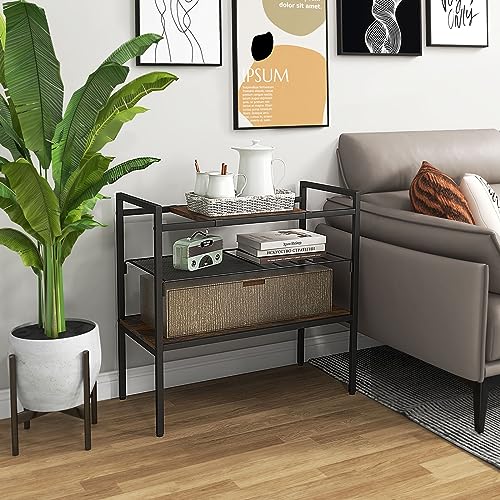 Giantex 3-Tier Console Table, 24" Industrial Sofa Table with Removable Mesh Beverage Can Rack & Magazine Rack, Multipurpose Entryway Table for Hallway, Foyer, Sofa Couch, Living Room, Kitchen