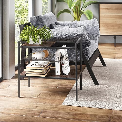 Giantex 3-Tier Console Table, 24" Industrial Sofa Table with Removable Mesh Beverage Can Rack & Magazine Rack, Multipurpose Entryway Table for Hallway, Foyer, Sofa Couch, Living Room, Kitchen