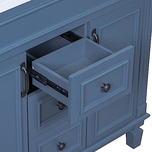 Aiuyesuo 36'' Modern Bathroom Vanity, Royal Blue Mirror Combo Stand Cabinet, Modern Bathroom Storage Cabinet with 2 Soft Closing Doors and 2 Drawers, Single Sink Bathroom Vanity