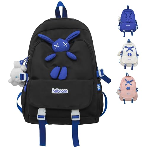 iwhgrmp Kawaii Backpack with Cute Accessories Cute Cartoon Aesthetic Large Capacity Versatile Travel Backpacks Casual Daypacks (Black)