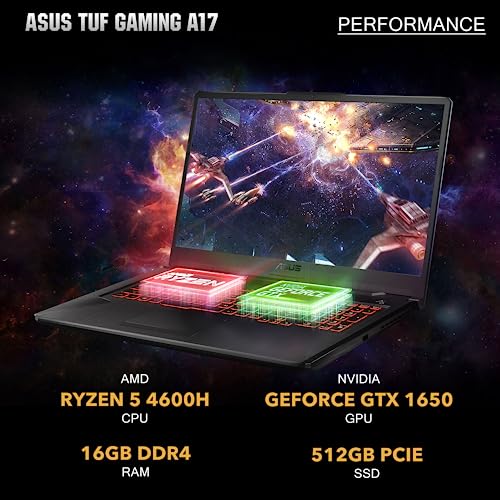 ASUS 2023 TUF A17 17.3" 144Hz FHD Gaming Laptop, AMD Ryzen 5 4600H, NVIDIA GeForce GTX 1650, 16GB DDR4 RAM, 512GB PCIe SSD, RGB Backlit Keyboard, Win 11, Black, 32GB Snowbell USB Card