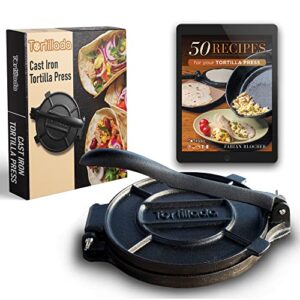 tortillada – premium cast iron tortilla press with recipes e-book (12 inch)