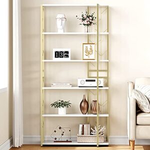 GAOMON 6 Tier Bookshelf Gold Bookcase Tall Standing Bookshelves Modern Storage Rack Shelf Large Unique Display Racks Metal Book Shelf for Bedroom, Living Room, Home Office