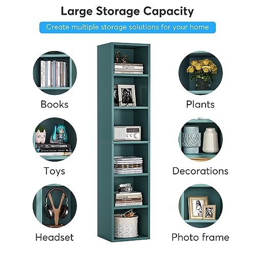 Tribesigns 70.9 Inch Tall Narrow Bookcase, Modern Slim Corner Bookcase with Storage, 6 Tier Cube Display Shelves for Home Office