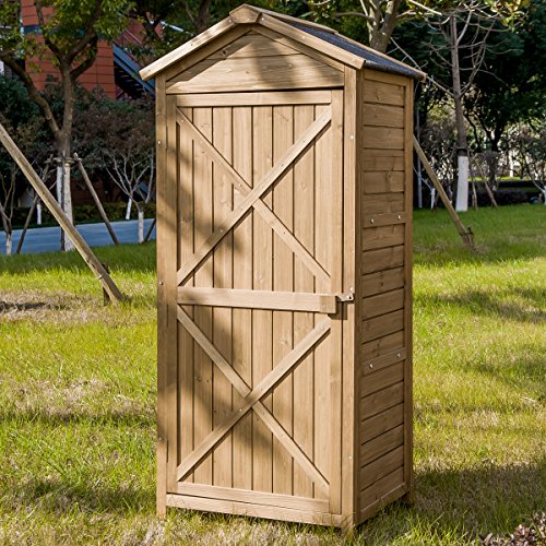 Livavege Outdoor Storage Shed, Wooden Garden Storage Cabinet Sheds with Lockable Door - Outside Waterproof Storage Tool Shed for Patio Furniture, Backyard, Lawn, Meadow, Farmland