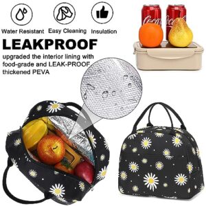 LEDAOU Backpack for Teen Girls School Bags Kids Bookbags Set School Backpack with Lunch Box and Pencil Case (White Daisies Black)