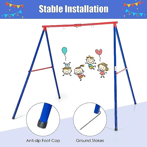 INFANS 1 Seat Swing Stand Set, 2 in 1 Trampoline and Swing Combo, Extra Large A-Frame Swing Stand for Kids and Adult Indoor Outdoor Activity Backyard Playground