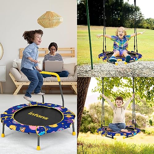 INFANS 1 Seat Swing Stand Set, 2 in 1 Trampoline and Swing Combo, Extra Large A-Frame Swing Stand for Kids and Adult Indoor Outdoor Activity Backyard Playground