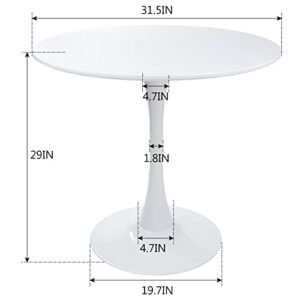 Round White Dining Table Modern Kitchen Table 31.5" with Pedestal Base in Tulip Design, Mid-Century Leisure Table for 2 to 4 Person