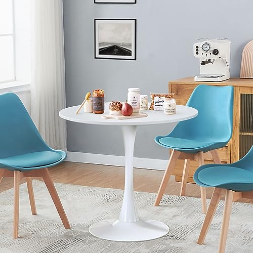 Round White Dining Table Modern Kitchen Table 31.5" with Pedestal Base in Tulip Design, Mid-Century Leisure Table for 2 to 4 Person