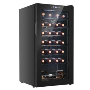 leadzm 28 bottle freestanding wine fridge, compressor wine cooler refrigerator, mini wine cellar for red, white wine and champagne with digital temperature control & double-layered glass door