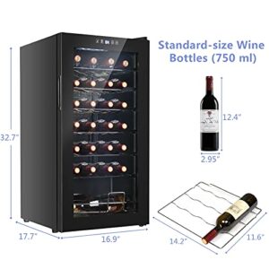 LEADZM 28 Bottle Freestanding Wine Fridge, Compressor Wine Cooler Refrigerator, Mini Wine Cellar for Red, White Wine and Champagne with Digital Temperature Control & Double-layered Glass Door