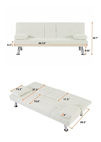 Eafurn Futon Couch Bed Sleeper Loveseat, Convertible Folding Sofa with Armrest, Adjustable Backrest, Modern 2 Seater Upholstered Love Seat Sofa& Couches Sofabed, Gray Fabric w/ 2 Cupholders